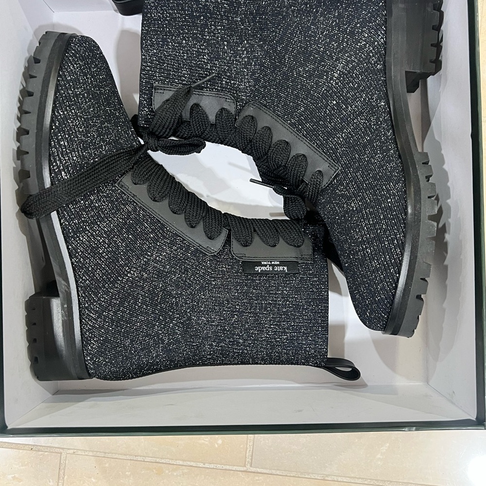 Black Glitter Lace-Up Boots